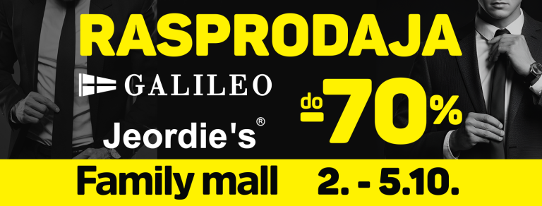 Događaji 288 GALILEO i Jeordie’s rasprodaja do -70% u Family mallu od 2. do 5.10.