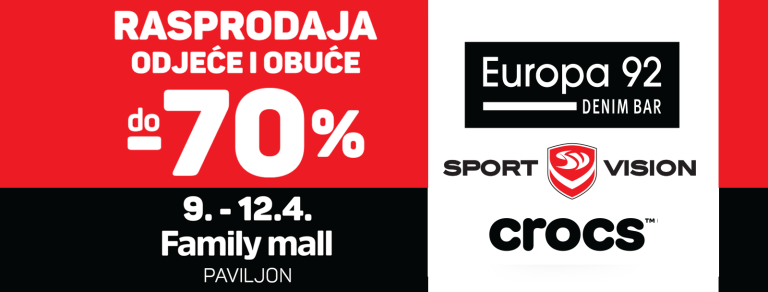 Rasprodaja odjeće i obuće do -70% u paviljonu Family malla od 9. do 12.4.