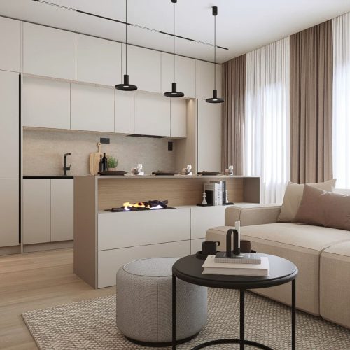 03-mali-open-space-kuhinjski-otok-kamin-Il Mondo Design Studio